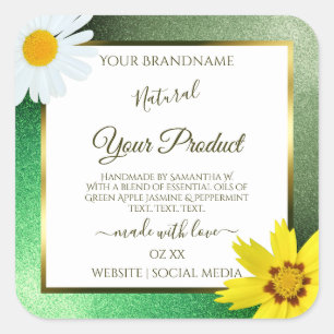 Floral Green Glitter White en Gold Product Labels