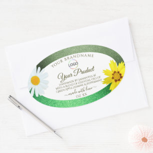 Floral Green Glitter White Gold Product Label Logo