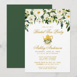 Floral Green Gold Bridal Tea Party Invitation G Kaart