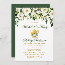 Floral Green Gold Bridal Tea Party Invitation GS Kaart