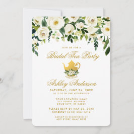 Floral Green Gold Bridal Tea Party Invitation Kaart