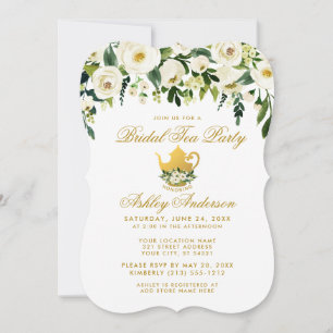 Floral Green Gold Bridal Tea Party nodigt uit Kaart
