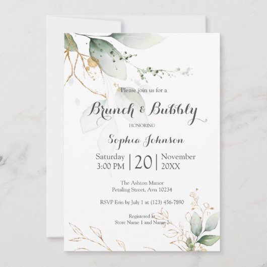 Floral Green Gold Brunch en Bubble Vrijgezellenfee Kaart (Voorkant)