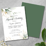 Floral Green Gold Brunch en Bubble Vrijgezellenfee Kaart<br><div class="desc">Elegant en modern floral spring zomerbrunch en bubbly bridal doucheuitnodiging zijn voorzien van een bouquet zacht pastel waterverf, gouden folie en bladgroen in tinten van ivoorwit, met lush emerald green botanical bladeren. Pas deze gouden en groene tuinbouwbrunch & bubbly uitnodiging aan met uw vrijgezellenfeest details in elegante letters die voorzien...</div>