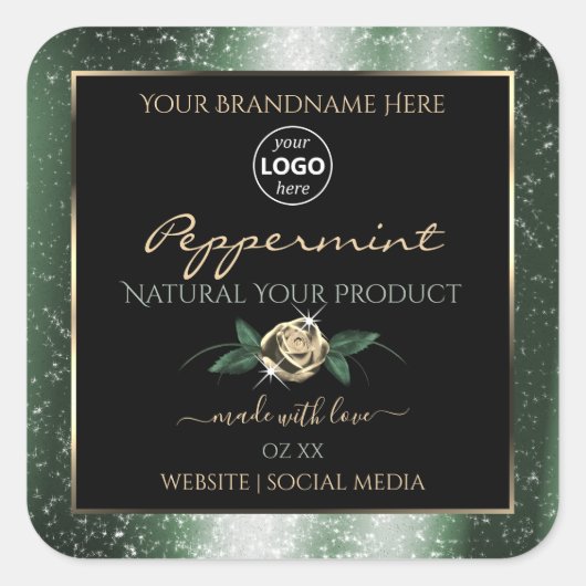 Floral Green Gold Lijst Black Product Labels Logo (Voorkant)