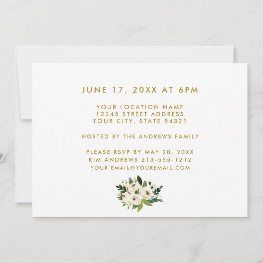 Floral Green Gold Photo Graduparty nodigt Kaart (Achterkant)