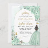 Floral Green Gold Princess Birthday Quinceanera Kaart (Voorkant)