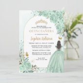 Floral Green Gold Princess Birthday Quinceanera Kaart (Staand voorkant)