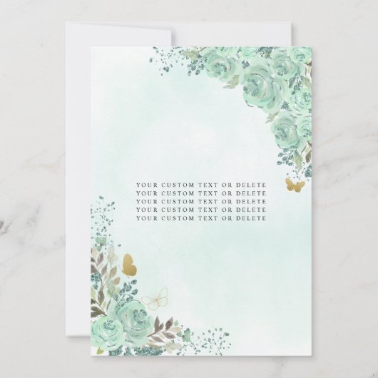 Floral Green Gold Princess Birthday Quinceanera Kaart (Achterkant)