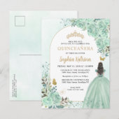 Floral Green Gold Princess Birthday Quinceanera Uitnodiging Briefkaart (Voorkant / Achterkant)