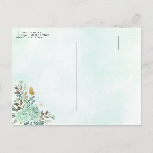 Floral Green Gold Princess Birthday Quinceanera Uitnodiging Briefkaart (Achterkant)