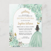 Floral Green Gold Princess Birthday Quinceanera Uitnodiging Briefkaart (Voorkant)