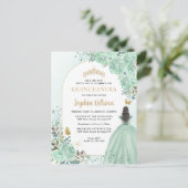 Floral Green Gold Princess Birthday Quinceanera Uitnodiging Briefkaart (Staand voorkant)