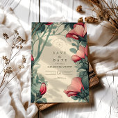 Floral Green Gold Wedding Art Nouveau Save The Date