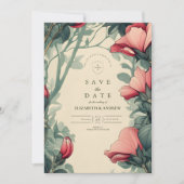 Floral Green Gold Wedding Art Nouveau Save The Date (Voorkant)