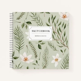  Floral Green Gold White Pattern Sketchbook Notitieboek