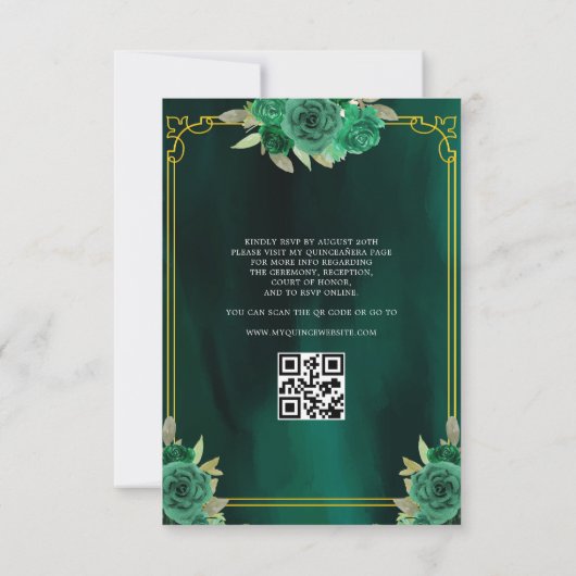 Floral Green Gown Jurk QR Code Quinceanera Kaart (Achterkant)