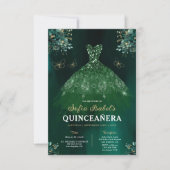 Floral Green Gown Jurk QR Code Quinceanera Kaart (Voorkant)