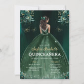 Floral Green Gown Jurk QR Code Quinceanera Kaart (Voorkant)