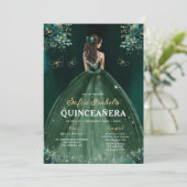 Floral Green Gown Jurk QR Code Quinceanera Kaart (Staand voorkant)