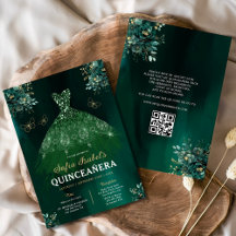 Floral Green Gown Jurk QR Code Quinceanera