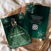 Floral Green Gown Jurk QR Code Quinceanera Kaart