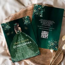 Floral Green Gown Jurk QR Code Quinceanera