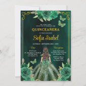 Floral Green Gown Jurk QR Code Quinceanera Kaart (Voorkant)