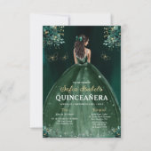 Floral Green Gown Jurk QR Code Quinceanera Kaart (Voorkant)