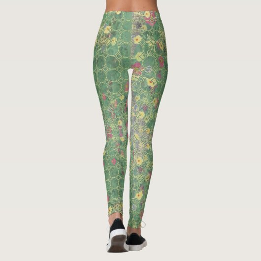 Floral Green Grey Tile  Leggings (Achterkant)