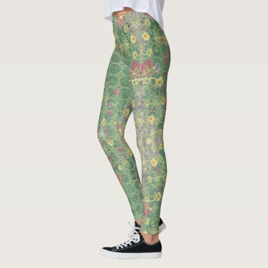 Floral Green Grey Tile  Leggings (Links)