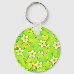 Floral Green laat Gele Bloemen Patroon Sleutelhanger