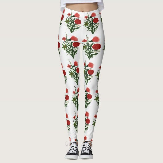 Floral Green Leaf  Leggings (Voorkant)