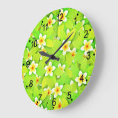 Floral Green Leaves Yellow Flowers Pattern-61717 Grote Klok (Hoek)