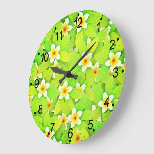 Floral Green Leaves Yellow Flowers Pattern-61717 Grote Klok (Hoek)
