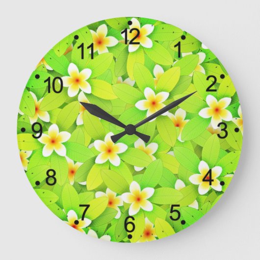 Floral Green Leaves Yellow Flowers Pattern-61717 Grote Klok (Voorkant)