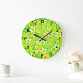 Floral Green Leaves Yellow Flowers Pattern-61717 Grote Klok (Huis)