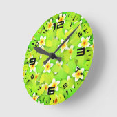 Floral Green Leaves Yellow Flowers Pattern Ronde Klok (Hoek)