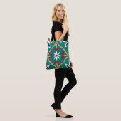 Floral Green Moroccan Mosaic Tile Boho Chic Tote Bag (Op model)
