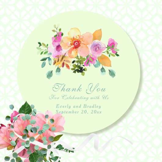 Floral Green Peach Romantische bruiloft dank u Ronde Sticker