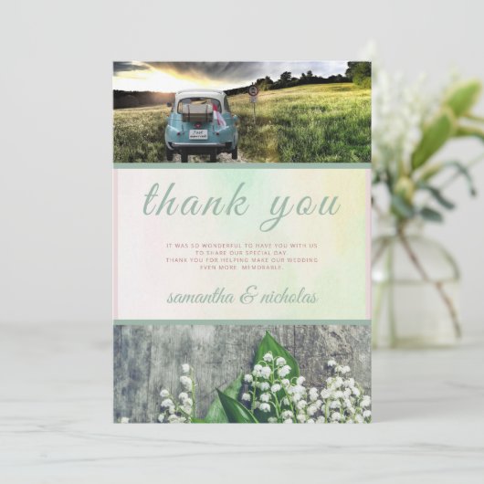 Floral Green Pink Modern gewoon huwelijk Bedankkaart (Staand voorkant)