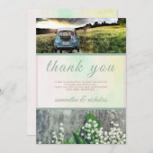 Floral Green Pink Modern gewoon huwelijk Bedankkaart (Voorkant / Achterkant)