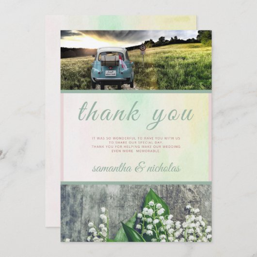 Floral Green Pink Modern gewoon huwelijk Bedankkaart (Voorkant / Achterkant)