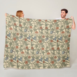 Floral Green Pink  William Morris Trellis Fleece Deken