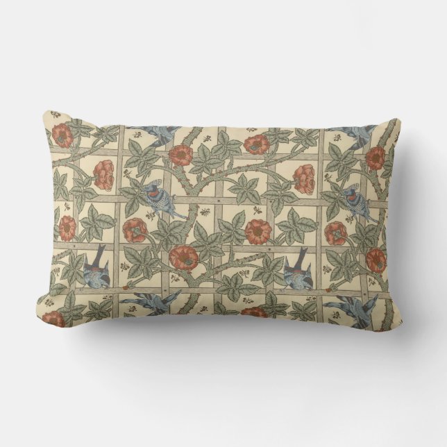 Floral Green Pink  William Morris Trellis Kussen (Voorkant)