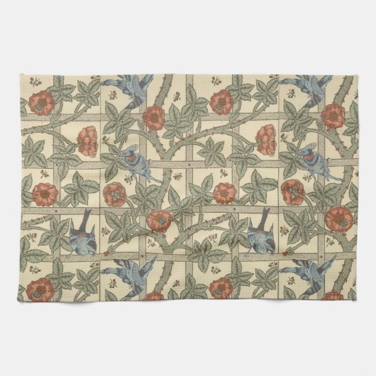 Floral Green Pink  William Morris Trellis Theedoek (Horizontaal)