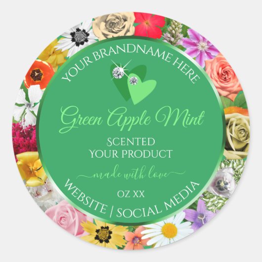Floral Green Product Labels met hartendiamanten (Voorkant)