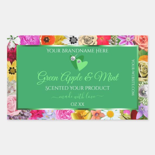 Floral Green Product Labels met hartendiamanten (Voorkant)