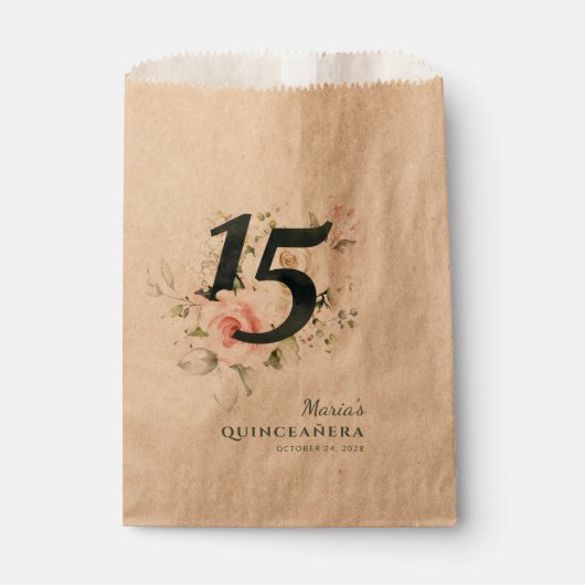 Floral Green Quinceanera 15e verjaardag van de roz Bedankzakje (Voorkant)