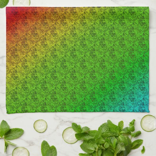 Floral Green Red Rainbow Gradiënt Diagonaal mengse Theedoek (Gevouwen)